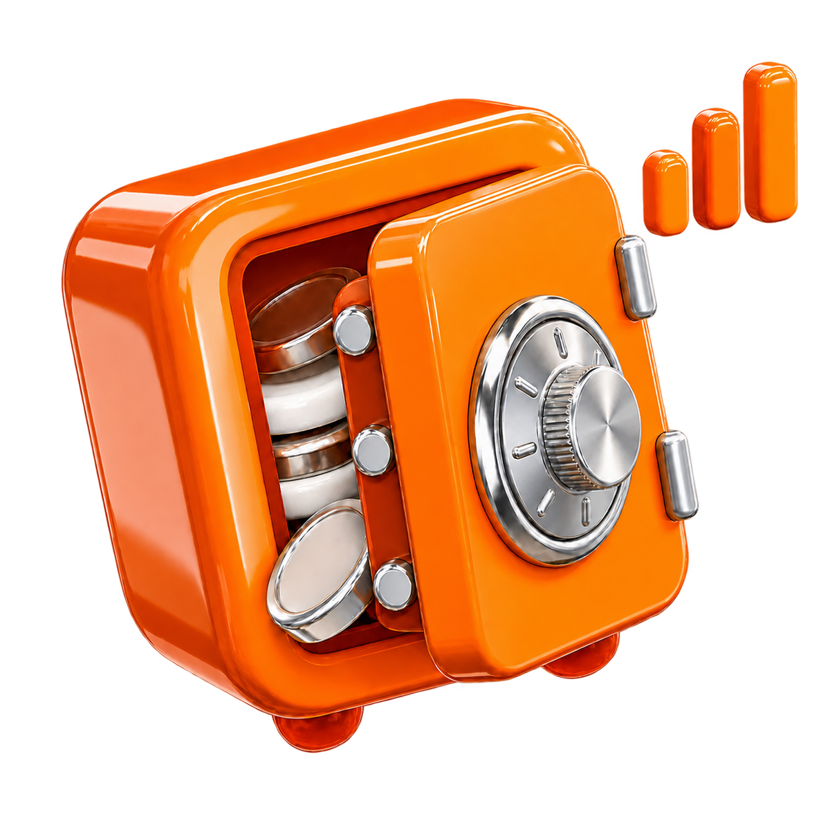 Orange LEVEL project safe with silver coins